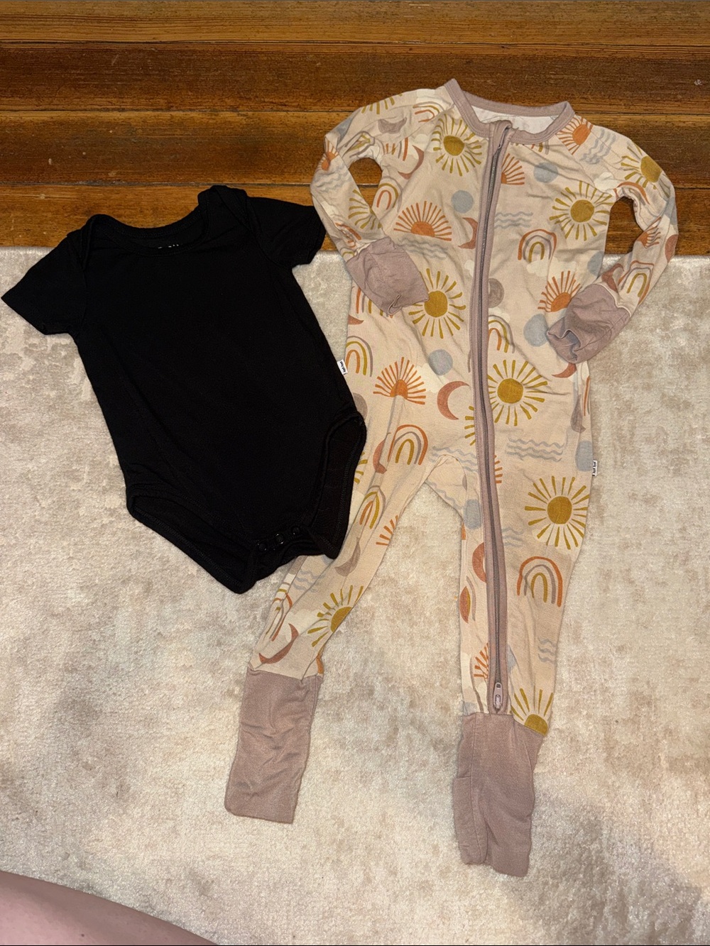 Little Sleepies Neutral Sun & Rainbow Footie Set with Black Bodysuit